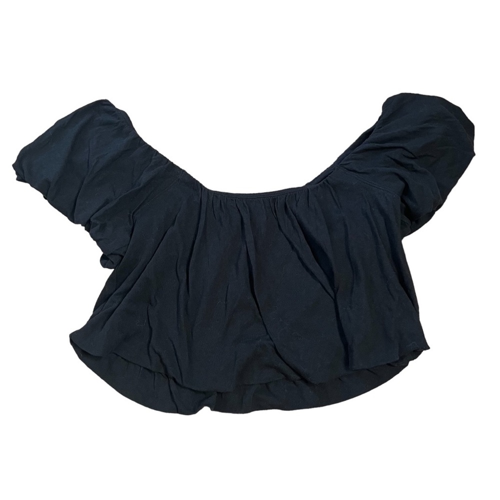 Free People We the Free Black Puff Sleeve Cotton Crop Top. Size Small.